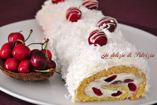 Rotolo con crema di cocco e ciliegie ©Le delizie di Patrizia Gabriella Scioni