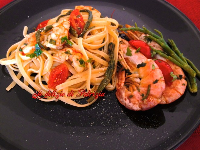 Linguine con gamberoni e asparagi di mare ©Le delizie di Patrizia Gabriella Scioni