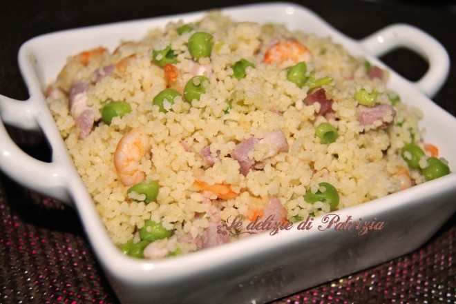 Cus cus piselli pancetta gamberetti