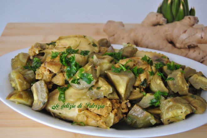 Ali di pollo allo zafferano con zenzero limone e carciofi
